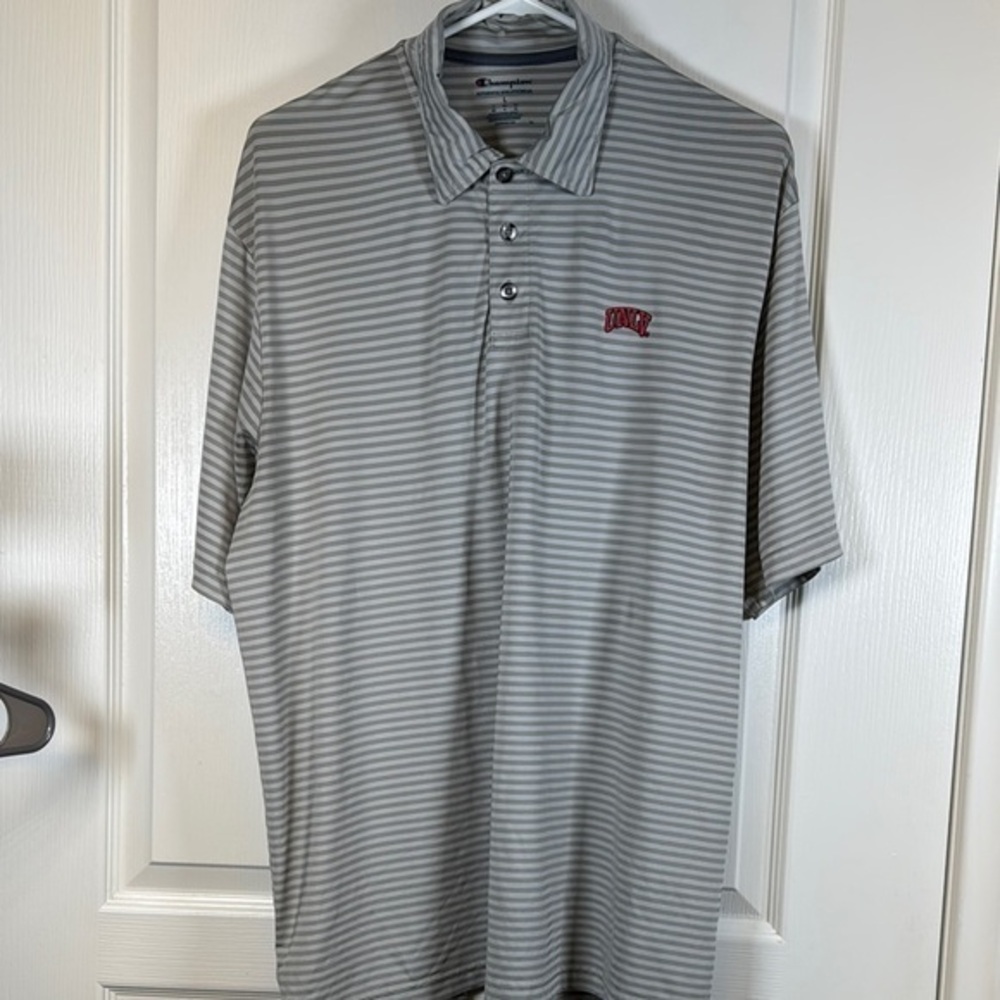Champion Silver White Stripe UNLV Rebels Polo Performance Shirt Large EUC #2955